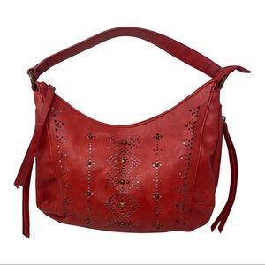 Lucky Brand red studded vegan hobo bag